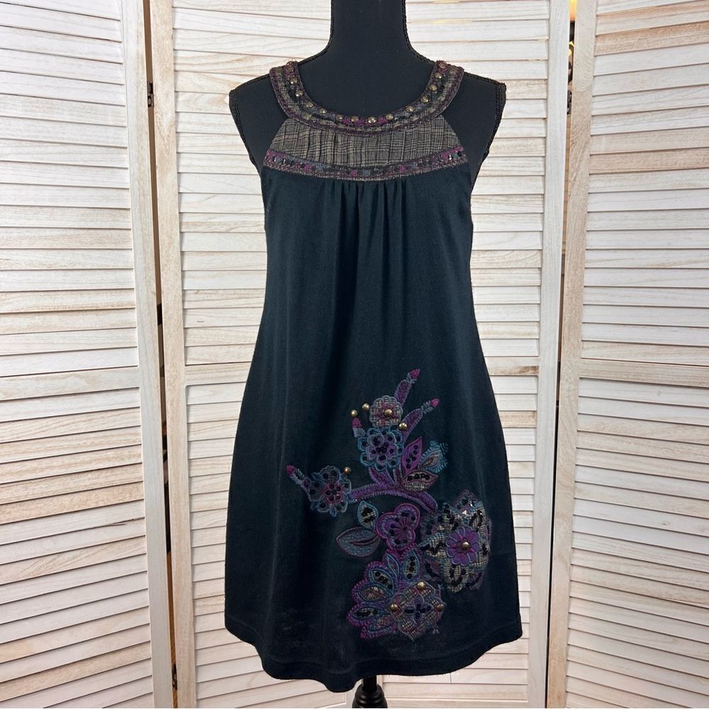 Anthropologie Lulumari Embellished Embroidered Mini Swing Dress Small